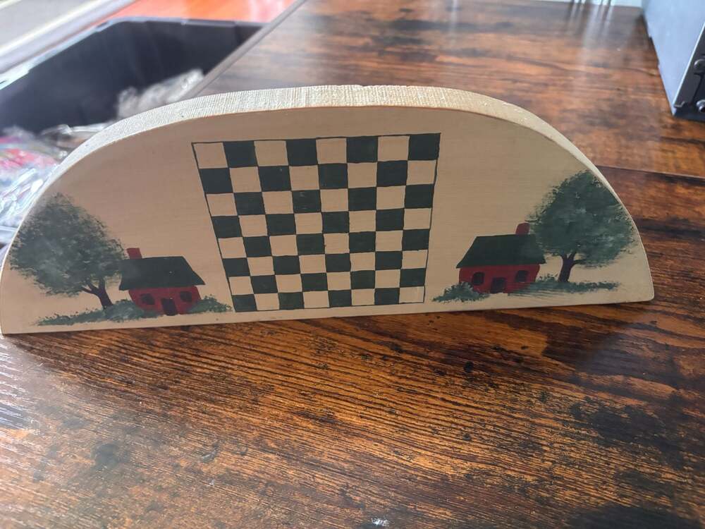 Vintage Country Craftspersons Hand Painted Folk Art Wooden CheckerBoard w/Red Ho